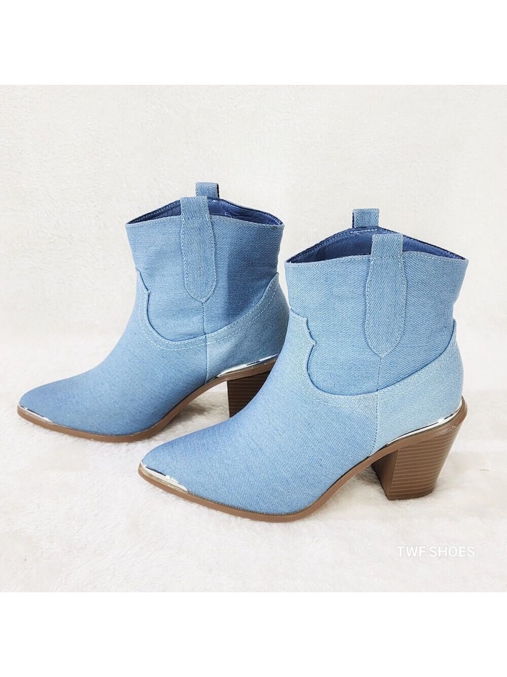 NIB West World Denim Blue Cowgirl Country Western Ankle Boots